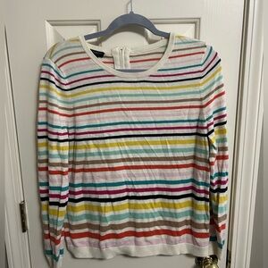 3/$30 Talbots Rainbow Striped Cashmere Blend Ruffle Zipper Cozy Sweater Petite L